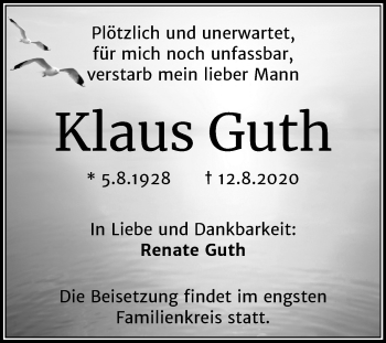 Traueranzeige von Klaus Guth von Mitteldeutsche Zeitung Halle/Saalkreis