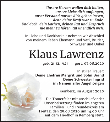 Traueranzeige von Klaus Lawrenz von Super Sonntag Wittenberg