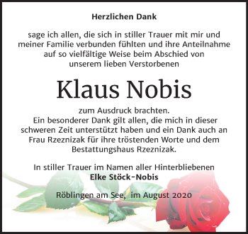 Traueranzeige von Klaus Nobis von Mitteldeutsche Zeitung Merseburg/Querfurt