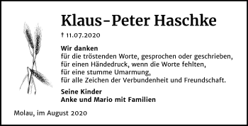 Traueranzeige von Klaus Peter Haschke von Wochenspiegel Naumburg/Nebra