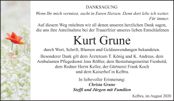 Traueranzeige von Kurt Grune von Mitteldeutsche Zeitung Sangerhausen