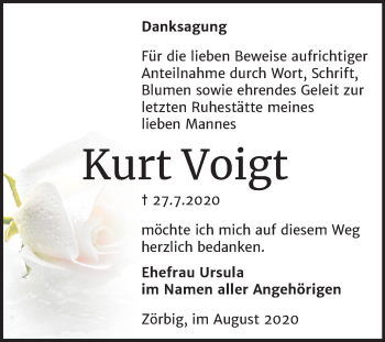 Traueranzeige von Kurt Voigt von Mitteldeutsche Zeitung Bitterfeld