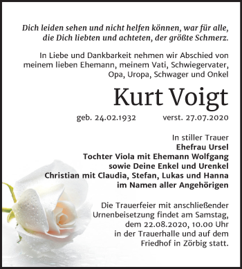 Traueranzeige von Kurt Voigt von Wochenspiegel Bitterfeld