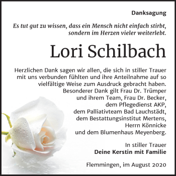 Traueranzeige von Lori Schilbach von Mitteldeutsche Zeitung Naumburg/Nebra
