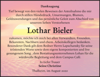 Traueranzeige von Lothar Bieler von Wochenspiegel Bitterfeld