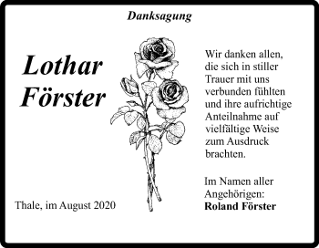 Traueranzeige von Lothar Förster von Mitteldeutsche Zeitung Quedlinburg