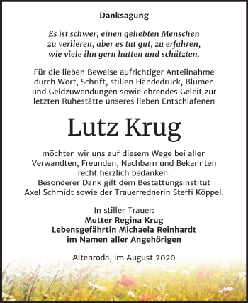 Traueranzeige von Lutz Krug von Super Sonntag Naumburg/Nebra