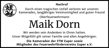 Traueranzeige von Maik Dorn von Super Sonntag Wittenberg