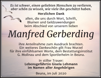 Traueranzeige von Manfred Gerberding von Super Sonntag Merseburg/Querfurt