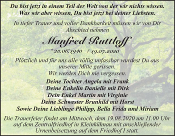 Traueranzeige von Manfred Ruttloff von Mitteldeutsche Zeitung Dessau-Roßlau