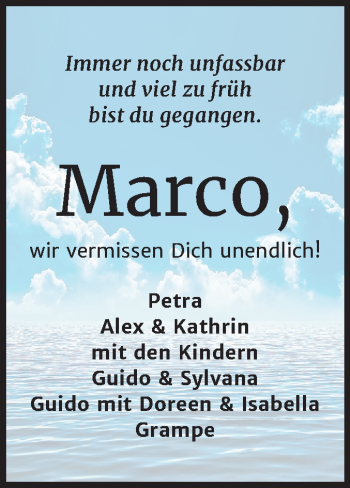 Traueranzeige von Marco  von Mitteldeutsche Zeitung Wittenberg