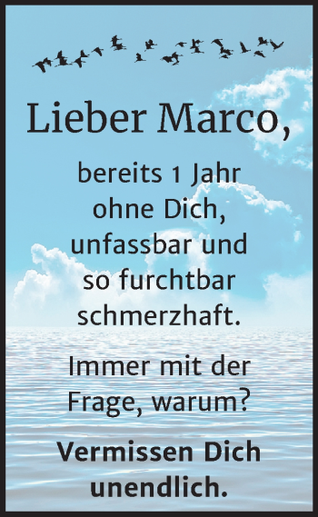 Traueranzeige von Marco  von Mitteldeutsche Zeitung Wittenberg