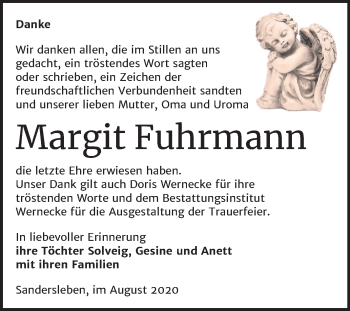 Traueranzeige von Margit Fuhrmann von Super Sonntag Mansfelder Land