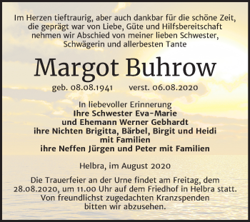 Traueranzeige von Margot Buhrow von Mitteldeutsche Zeitung Mansfelder Land