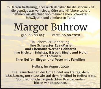 Traueranzeige von Margot Buhrow von Wochenspiegel Mansfelder Land