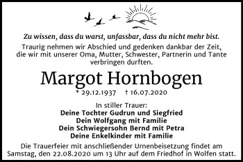 Traueranzeige von Margot Hornbogen von Mitteldeutsche Zeitung Bitterfeld