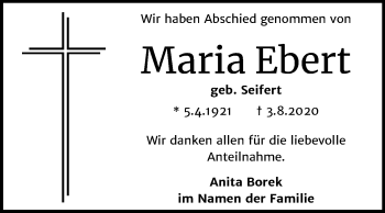 Traueranzeige von Maria Ebert von Mitteldeutsche Zeitung Bitterfeld
