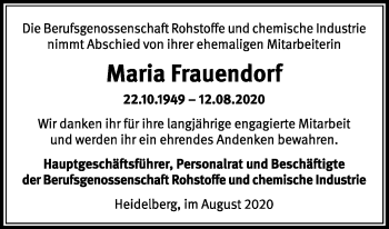 Traueranzeige von Maria Frauendorf von Mitteldeutsche Zeitung Halle/Saalkreis