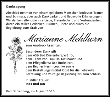 Traueranzeige von Marianne Mehlhorn von Super Sonntag Merseburg/Querfurt