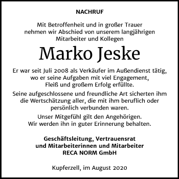 Traueranzeige von Marko Jeske von Mitteldeutsche Zeitung Zeitz