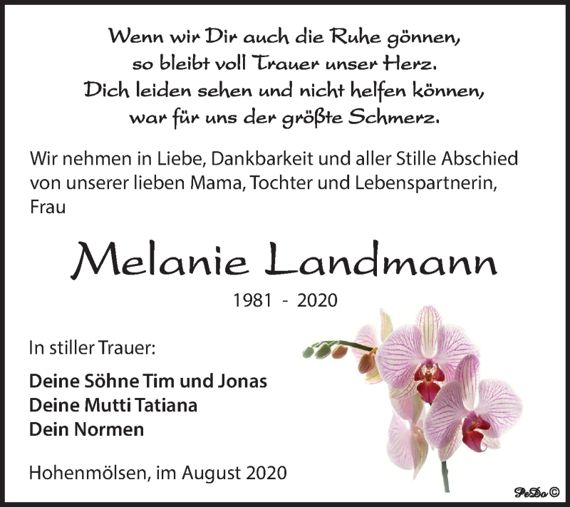  Traueranzeige für Melanie Landmann vom 22.08.2020 aus Super Sonntag Weißenfels