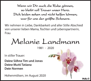 Traueranzeige von Melanie Landmann von Mitteldeutsche Zeitung Weißenfels