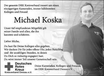 Traueranzeige von Michael Koska von Mitteldeutsche Zeitung Dessau-Roßlau