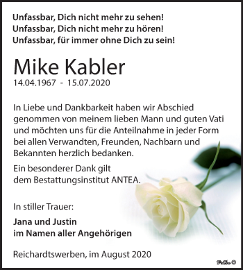 Traueranzeige von Mike Kabler von Mitteldeutsche Zeitung Weißenfels