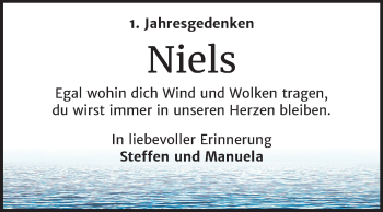 Traueranzeige von Niels Meißner von Super Sonntag Wittenberg