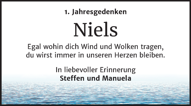  Traueranzeige für Niels Meißner vom 15.08.2020 aus Super Sonntag Wittenberg