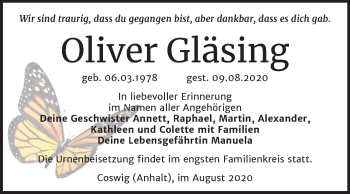 Traueranzeige von Oliver Gläsing von Super Sonntag Wittenberg