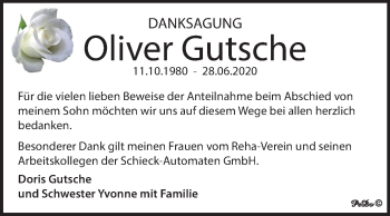 Traueranzeige von Oliver Gutsche von Wochenspiegel Weißenfels