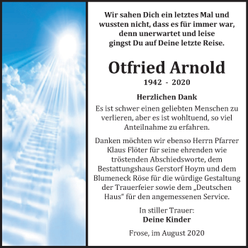 Traueranzeige von Otfried Arnold von Super Sonntag Aschersleben