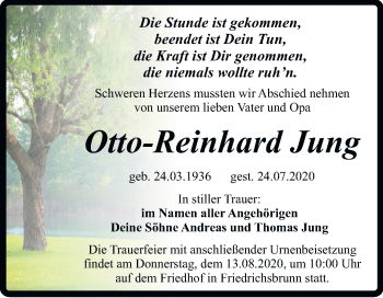 Traueranzeige von Otto-Reinhard Jung von Mitteldeutsche Zeitung Quedlinburg