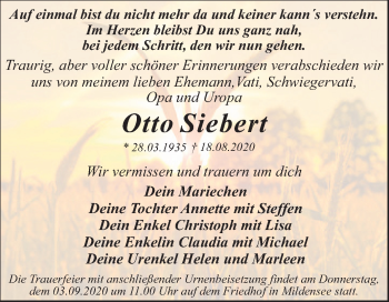 Traueranzeige von Otto Siebert von Super Sonntag Dessau-Roßlau