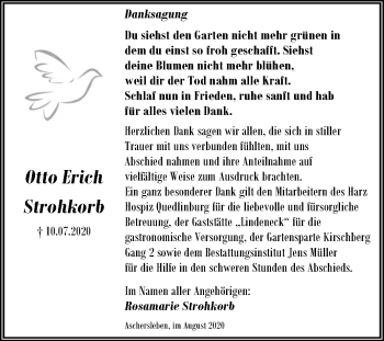 Traueranzeige von Otto Erich Strohkorb von Mitteldeutsche Zeitung Aschersleben