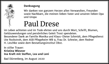 Traueranzeige von Paul Drese von Mitteldeutsche Zeitung Merseburg/Querfurt