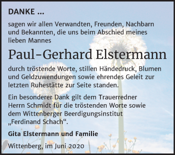 Traueranzeige von Paul-Gerhard Elstermann von Super Sonntag Wittenberg