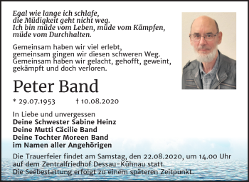 Traueranzeige von Peter Band von Super Sonntag Dessau-Roßlau