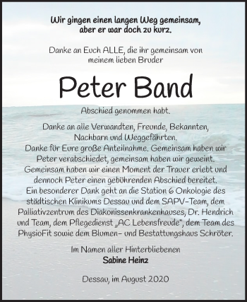Traueranzeige von Peter Band von Mitteldeutsche Zeitung Dessau-Roßlau