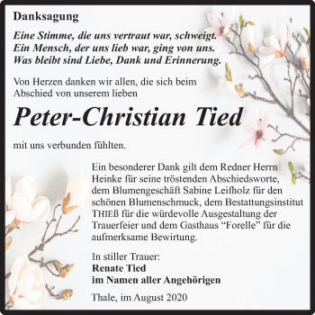 Traueranzeige von Peter-Christian Tied von Super Sonntag Quedlinburg