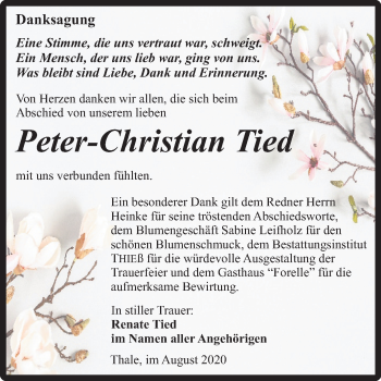 Traueranzeige von Peter-Christian Tied von Mitteldeutsche Zeitung Quedlinburg