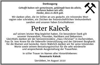 Traueranzeige von Peter Kaleck von Mitteldeutsche Zeitung Mansfelder Land