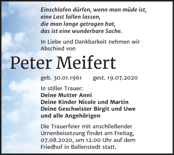 Traueranzeige von Peter Meifert von Super Sonntag Quedlinburg