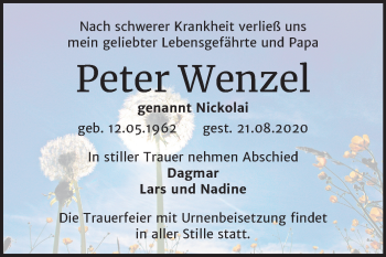 Traueranzeige von Peter Wenzel von Mitteldeutsche Zeitung Aschersleben
