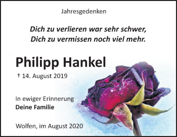 Traueranzeige von Philipp Hankel von Mitteldeutsche Zeitung Bitterfeld