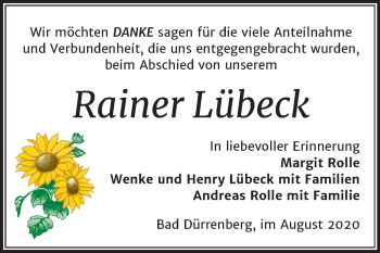Traueranzeige von Rainer Lübeck von Wochenspiegel Merseburg/Querfurt