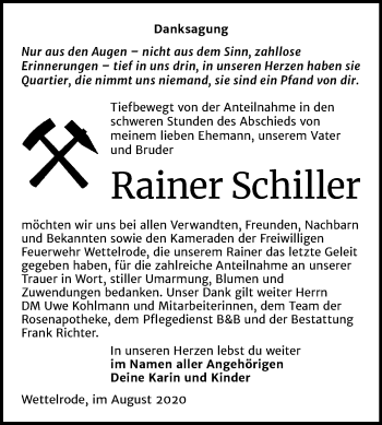Traueranzeige von Rainer Schiller von Super Sonntag Sangerhausen