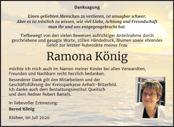 Traueranzeige von Ramona König von Super Sonntag Köthen