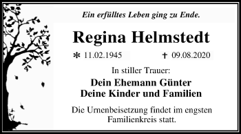 Traueranzeige von Regina Helmstedt von Super Sonntag Wittenberg